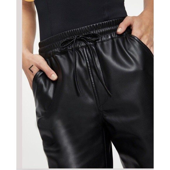 Good American Good 90's Black High Waisted Faux Leather Trousers Size Large NWTs - Picture 6 of 16